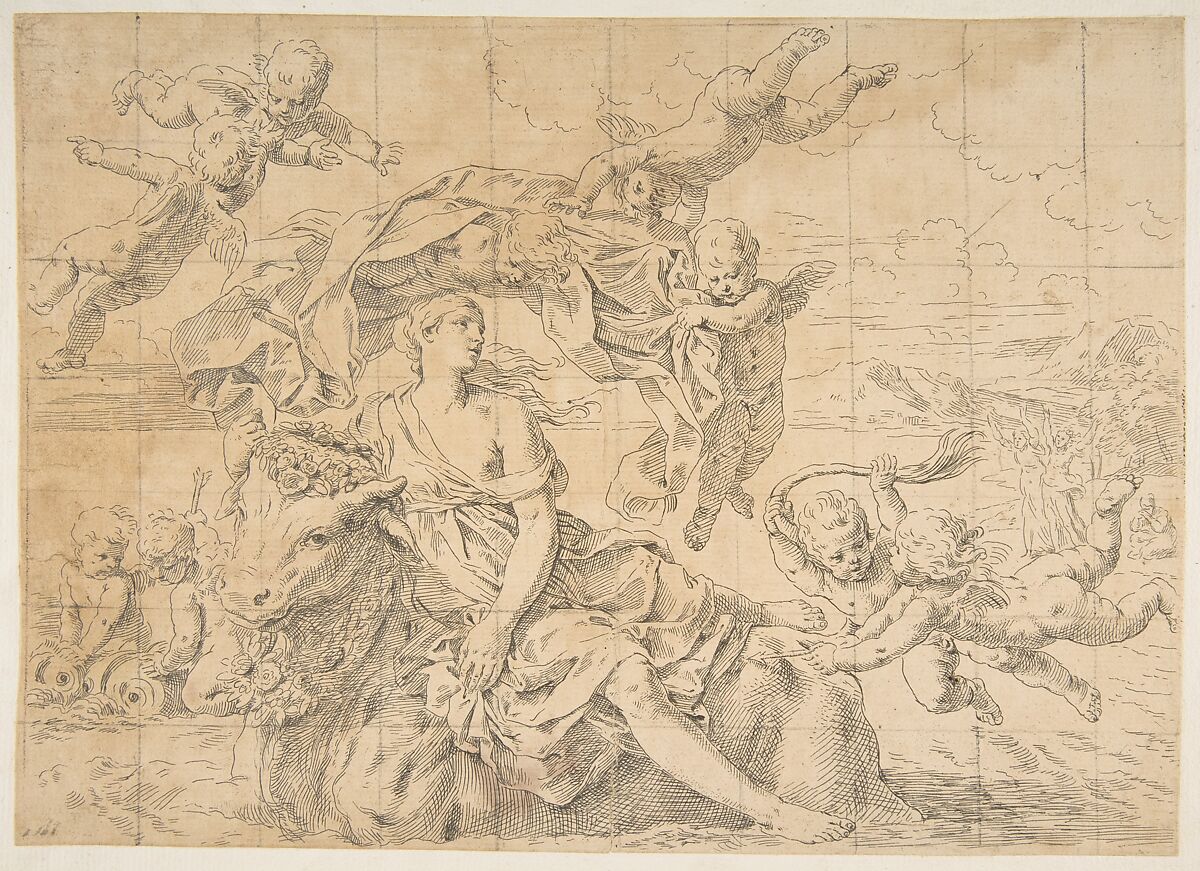 Rape of Europa, Simone Cantarini (Italian, Pesaro 1612–1648 Verona), Etching with drypoint 