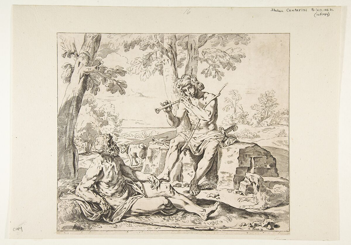 Mercury and Argus, copy in reverse after Cantarini, After Simone Cantarini (Italian, Pesaro 1612–1648 Verona), Etching 