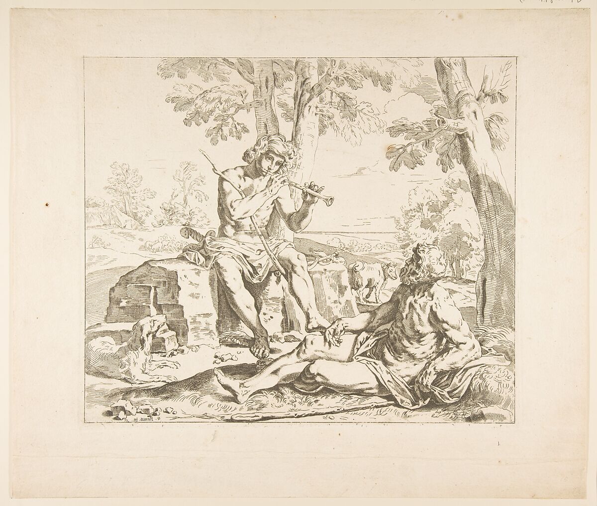 Mercury and Argus, counterproof of copy in reverse after Cantarini, After Simone Cantarini (Italian, Pesaro 1612–1648 Verona), Etching 