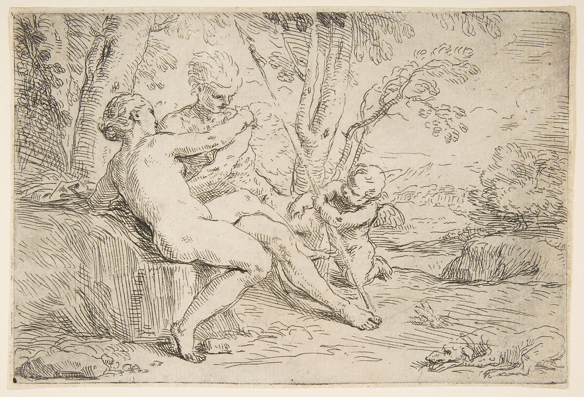 Venus and Adonis, Simone Cantarini (Italian, Pesaro 1612–1648 Verona), Etching 