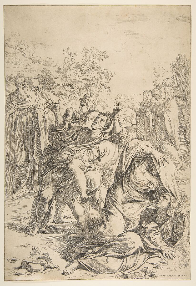 Saint Benedict exorcising a demon, Simone Cantarini (Italian, Pesaro 1612–1648 Verona), Etching 