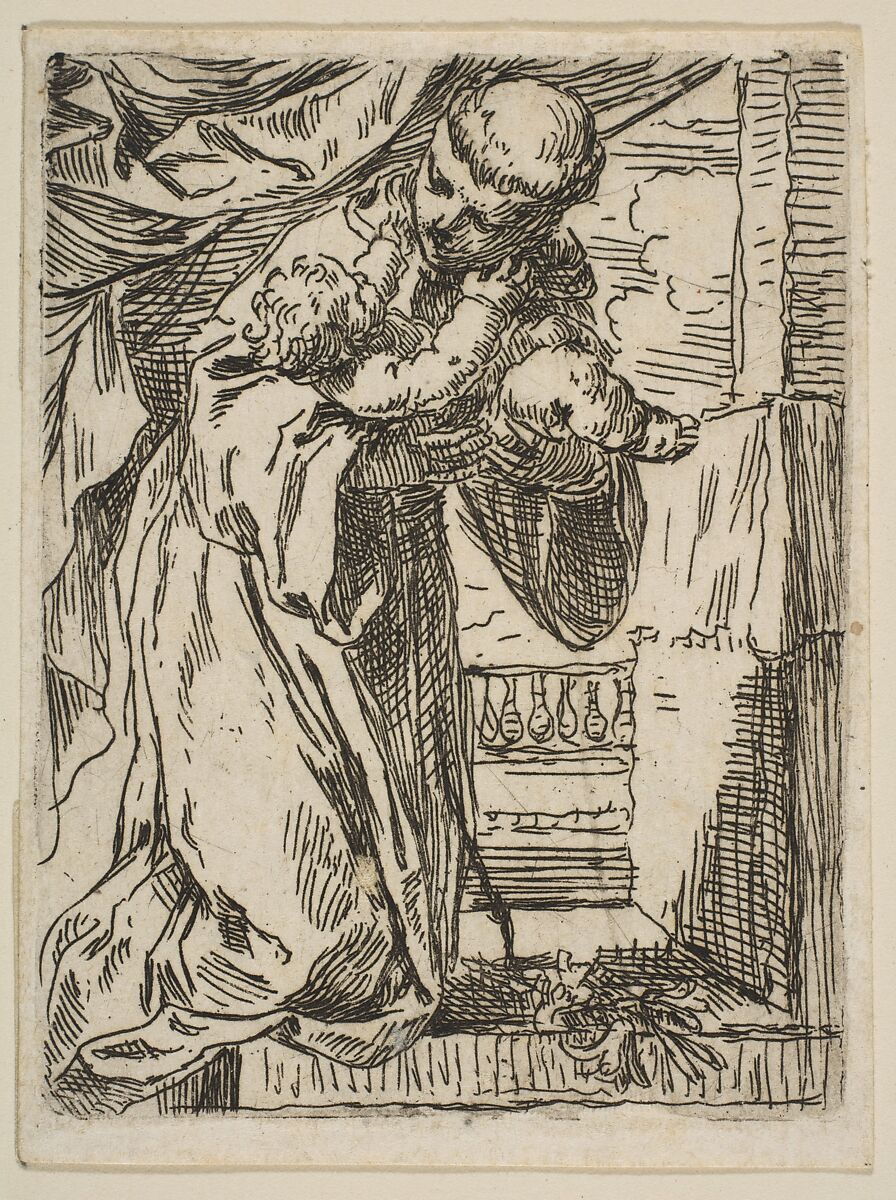 Saint Anthony of Padua holding the Christ Child, Simone Cantarini (Italian, Pesaro 1612–1648 Verona), Etching 