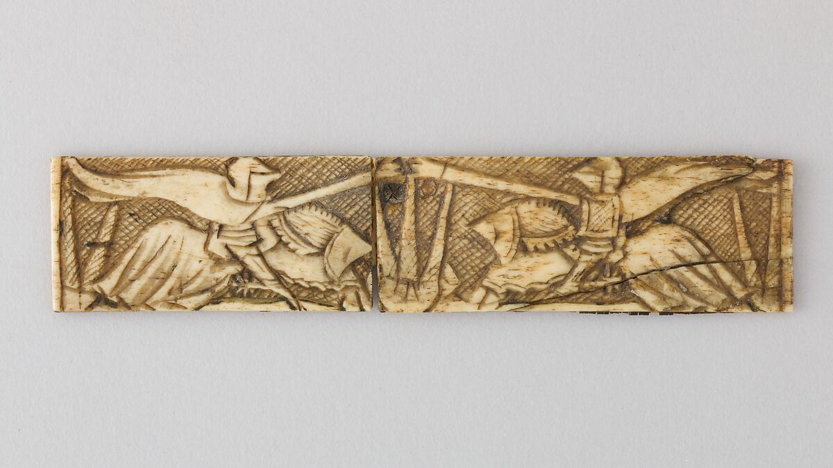 Plaque with Jousting Knights, Ivory, French 