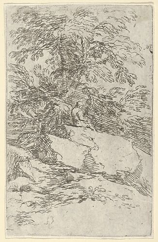 Landscape with a figure seated on a rock