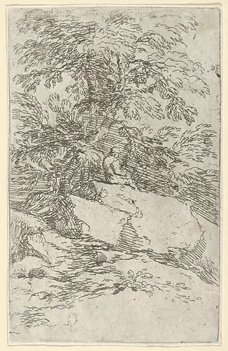 Landscape with a figure seated on a rock