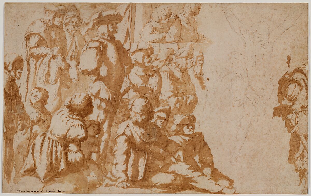 The Martydrom of St. Andrew, Giovanni Battista Spinelli (Italian, documented Naples ca. 1630–ca. 1660 Naples (?)), Pen and brown ink, brush and brown wash, over black chalk