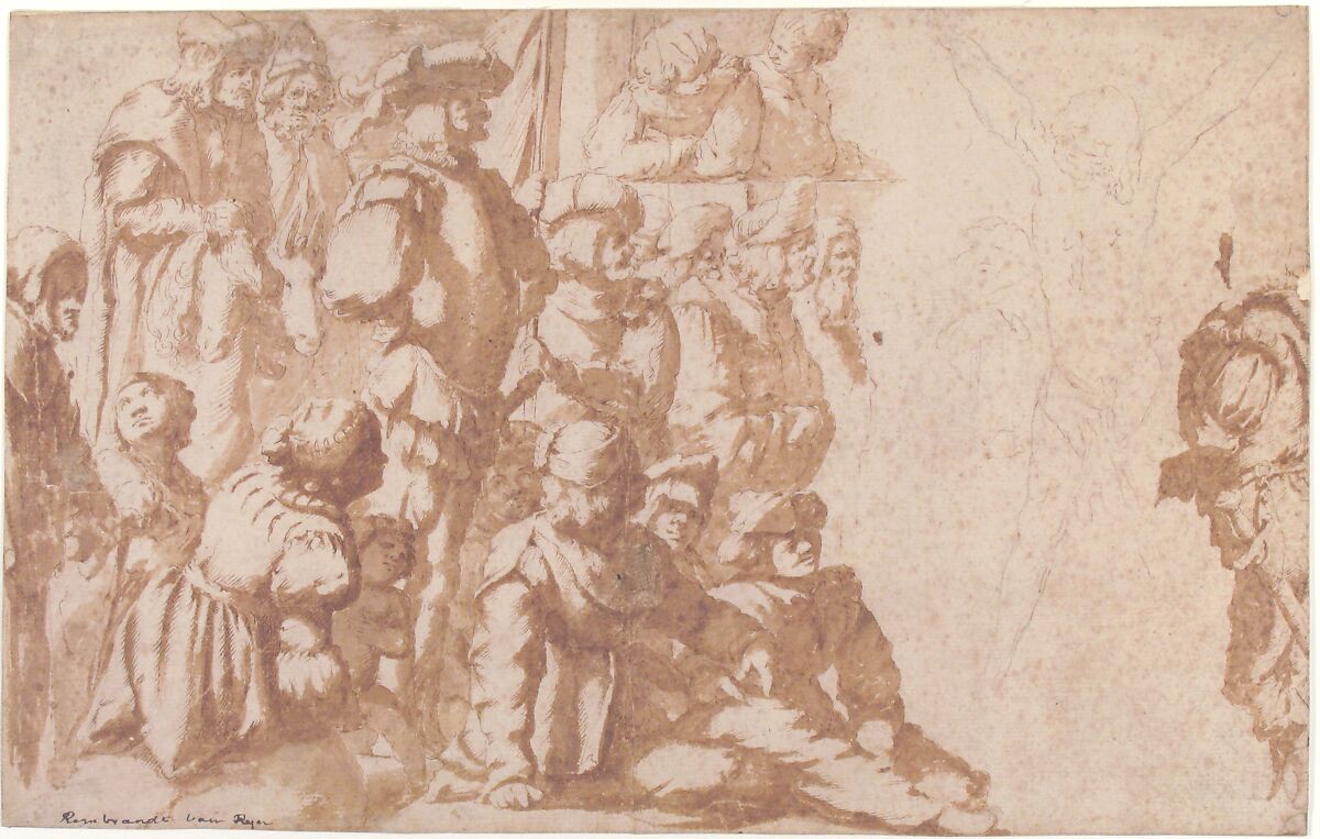 The Martydrom of St. Andrew, Giovanni Battista Spinelli (Italian, documented Naples ca. 1630–ca. 1660 Naples (?)), Pen and brown ink, brush and brown wash, over black chalk