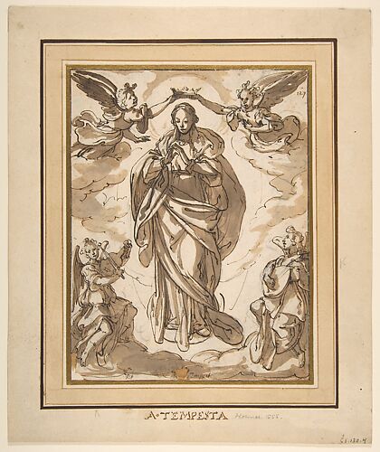 The Virgin Immaculate Crowned by Two Angels, with Angel Musicians in the Foreground