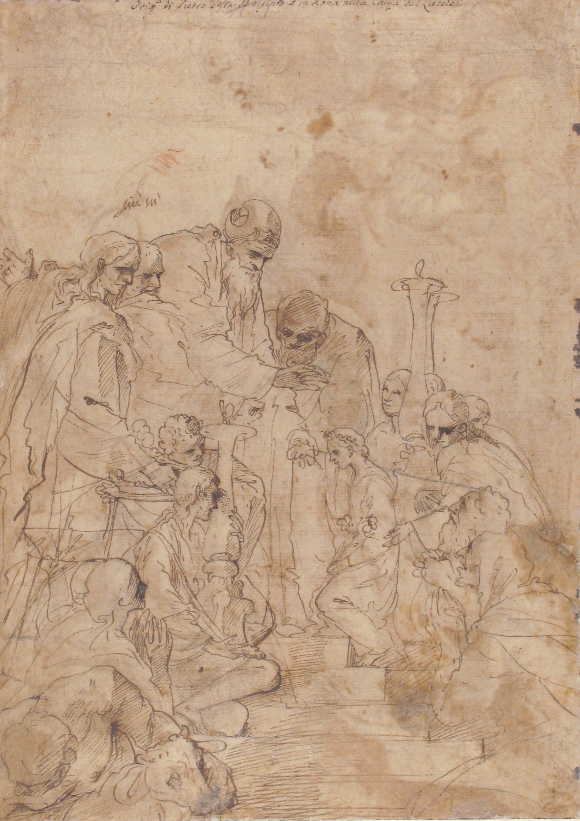 テレスコビッチの肉筆画＋リト14点＋他挿画本La Treille Muscate Pietro Testa - The Presentation of the Virgin in the Temple (recto