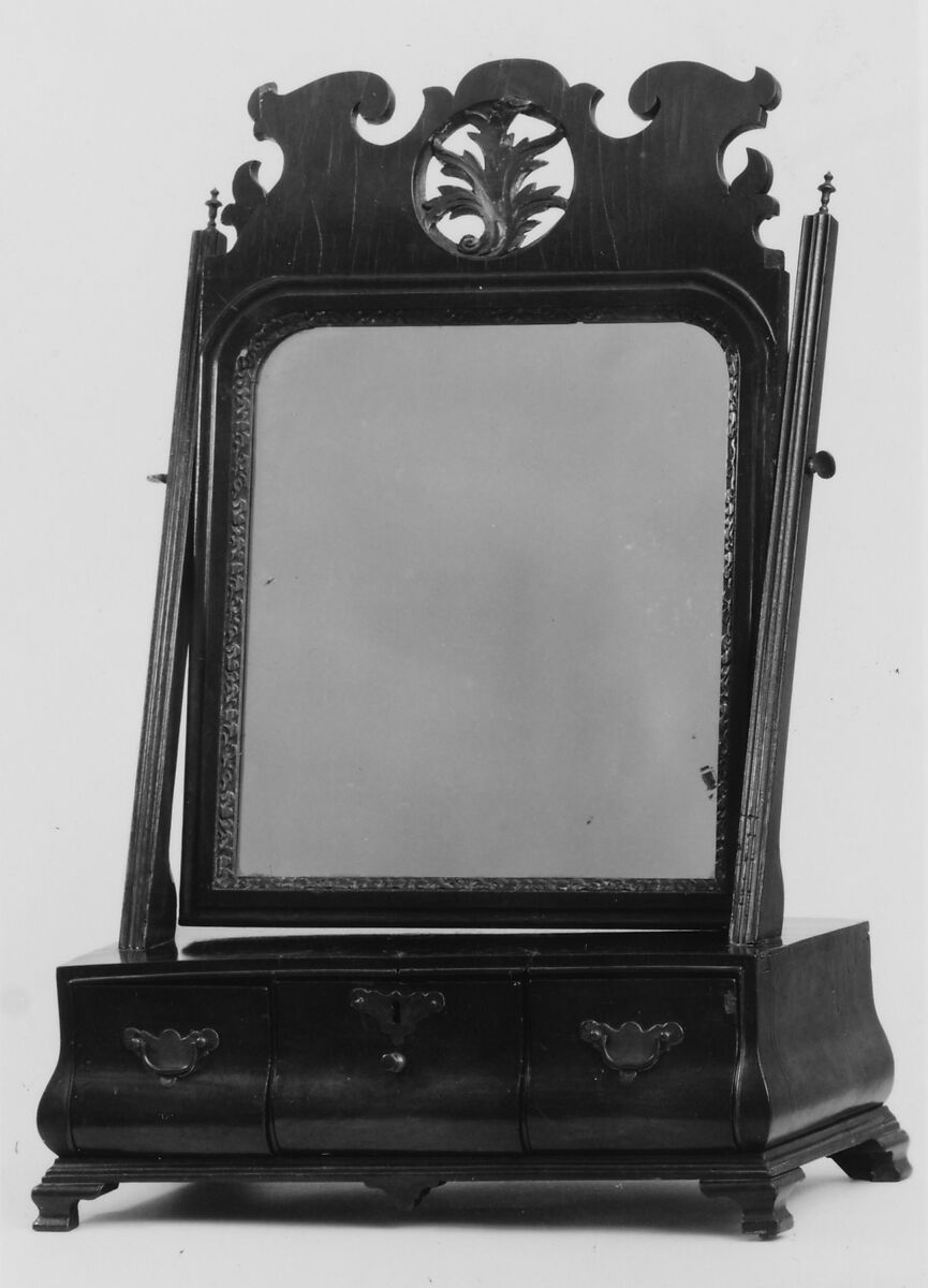 Dressing Glass and Box, Walnut, walnut veneer, white pine; mirror glass; brass, American