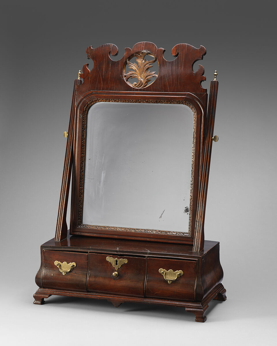 Dressing Glass and Box, Walnut, walnut veneer, white pine; mirror glass; brass, American