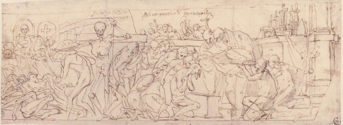 Allegory of Penance and Death, Pietro Testa (Italian, Lucca 1612–1650 Rome), Pen and brown ink, over traces of black chalk