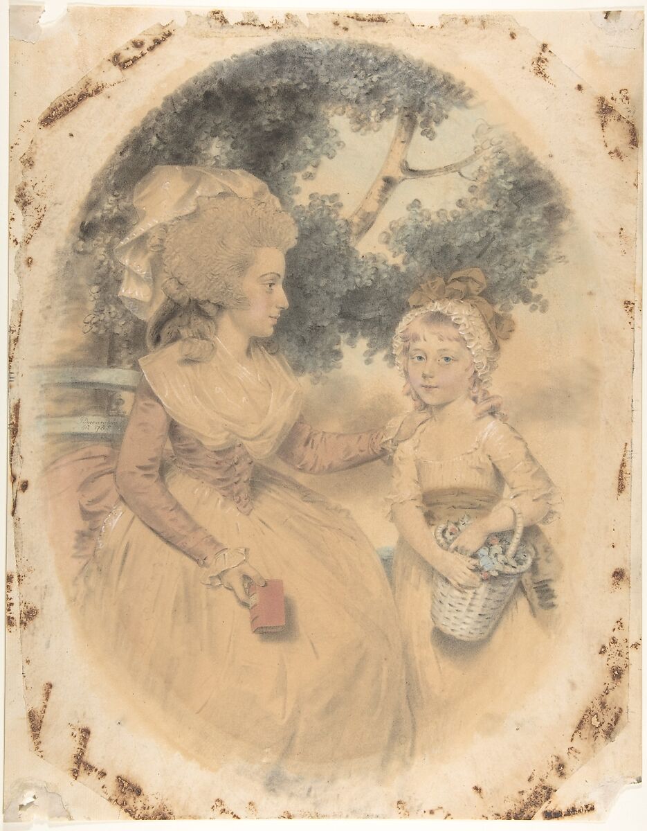Mrs. Morgan and her Child, John Downman (British, Eynesbury, Huntingdonshire 1749–1824 Wrexham, Wales), Watercolor, colored chalk, charcoal over graphite 