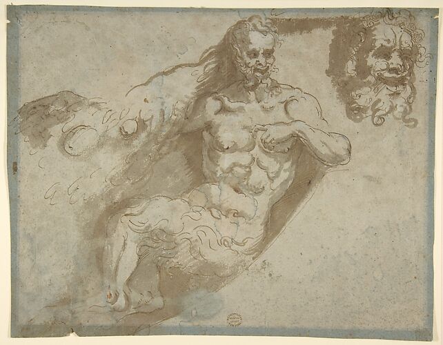 Seated satyr, with enlarged head of same (recto); Head of a woman (verso)