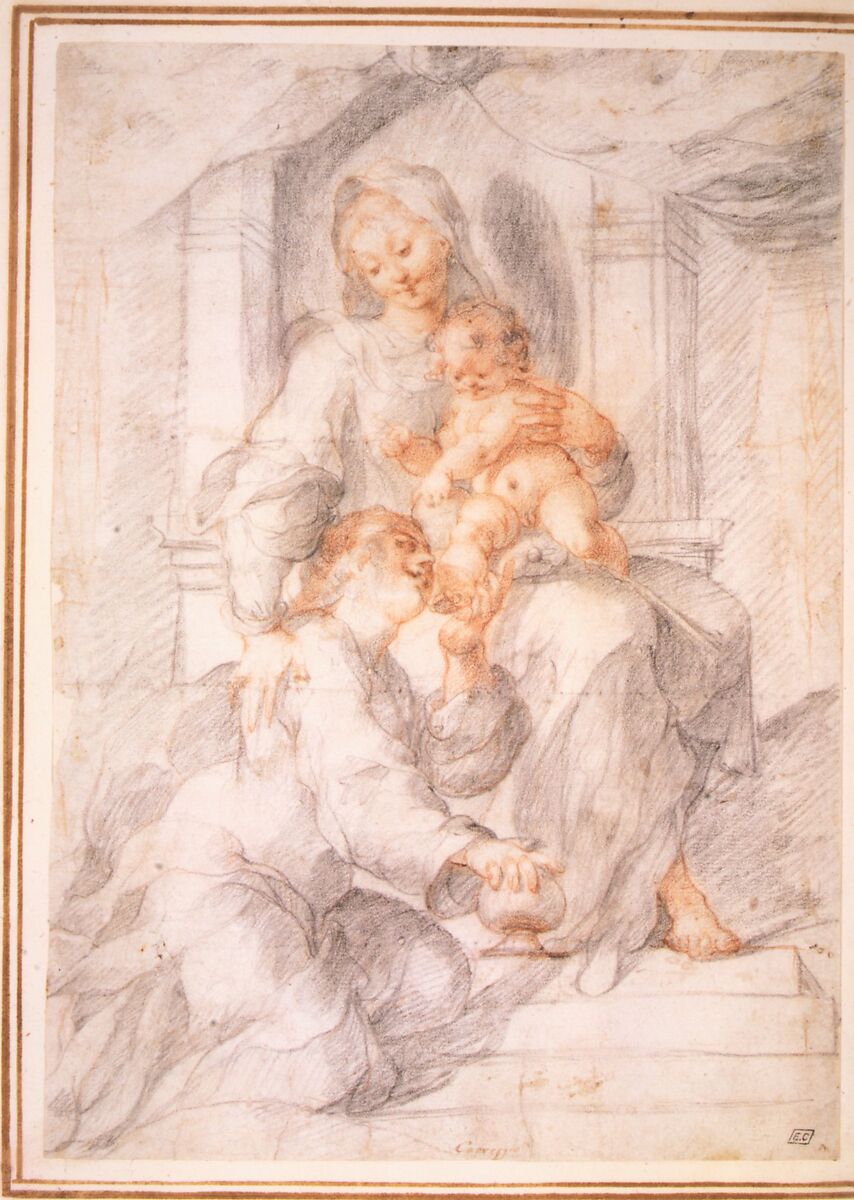 Madonna and Child with Mary Magdalen, Joseph Heintz the Elder (Swiss, Basel 1564–1609 Prague), Black and red chalk