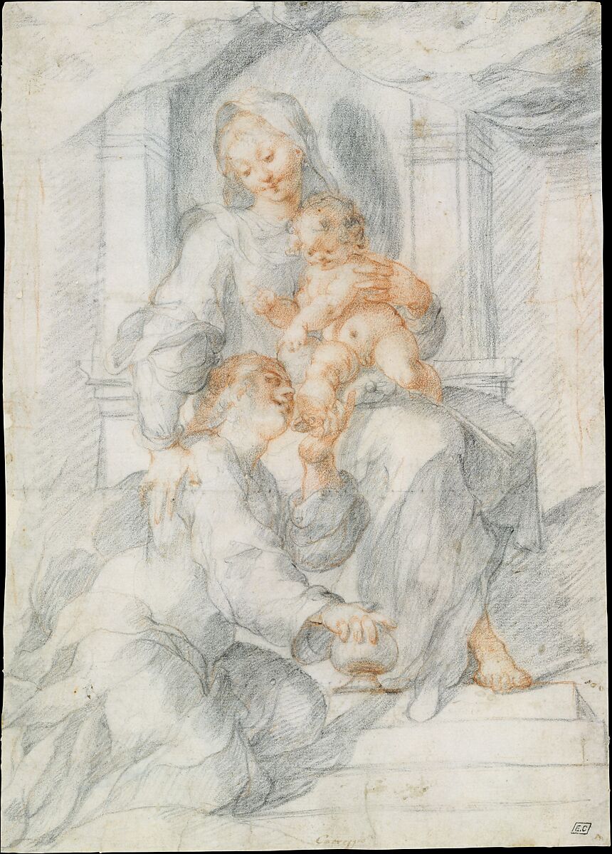 Madonna and Child with Mary Magdalen, Joseph Heintz the Elder (Swiss, Basel 1564–1609 Prague), Black and red chalk