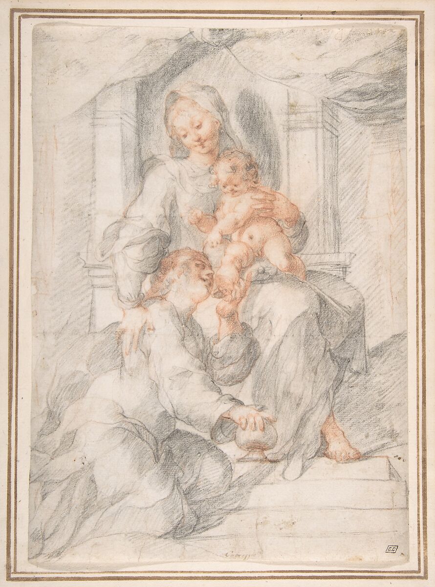 Madonna and Child with Mary Magdalen, Joseph Heintz the Elder (Swiss, Basel 1564–1609 Prague), Black and red chalk 
