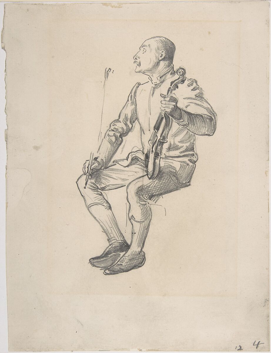 Violinist: study from life, George Du Maurier (British, Paris 1834–1896 London), Graphite 