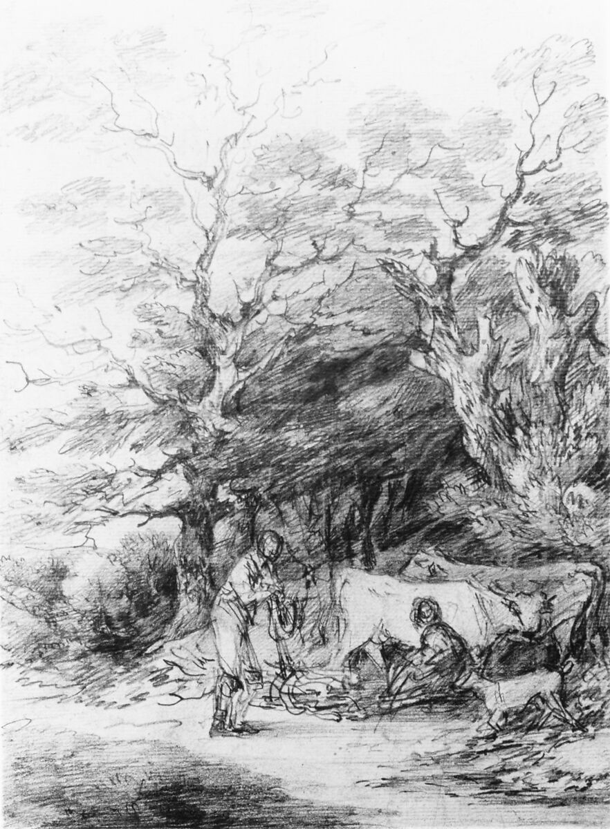 Landscape with cattle and figures; sketch for the Rustic Courtship, Gainsborough Dupont (British, Sudbury, Suffolk 1754–1797 London), Graphite