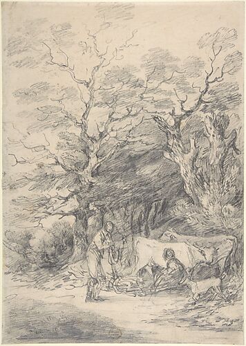 Landscape with cattle and figures; sketch for the Rustic Courtship