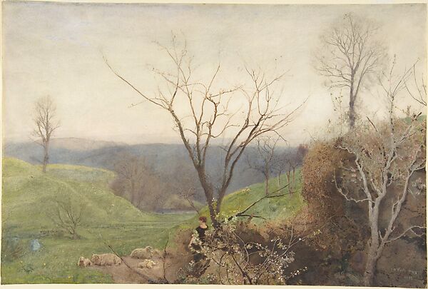 Spring, John William North (British, London 1842–1924 Stamborough, Somerset), Watercolor with touches of gouache (bodycolor) over graphite 