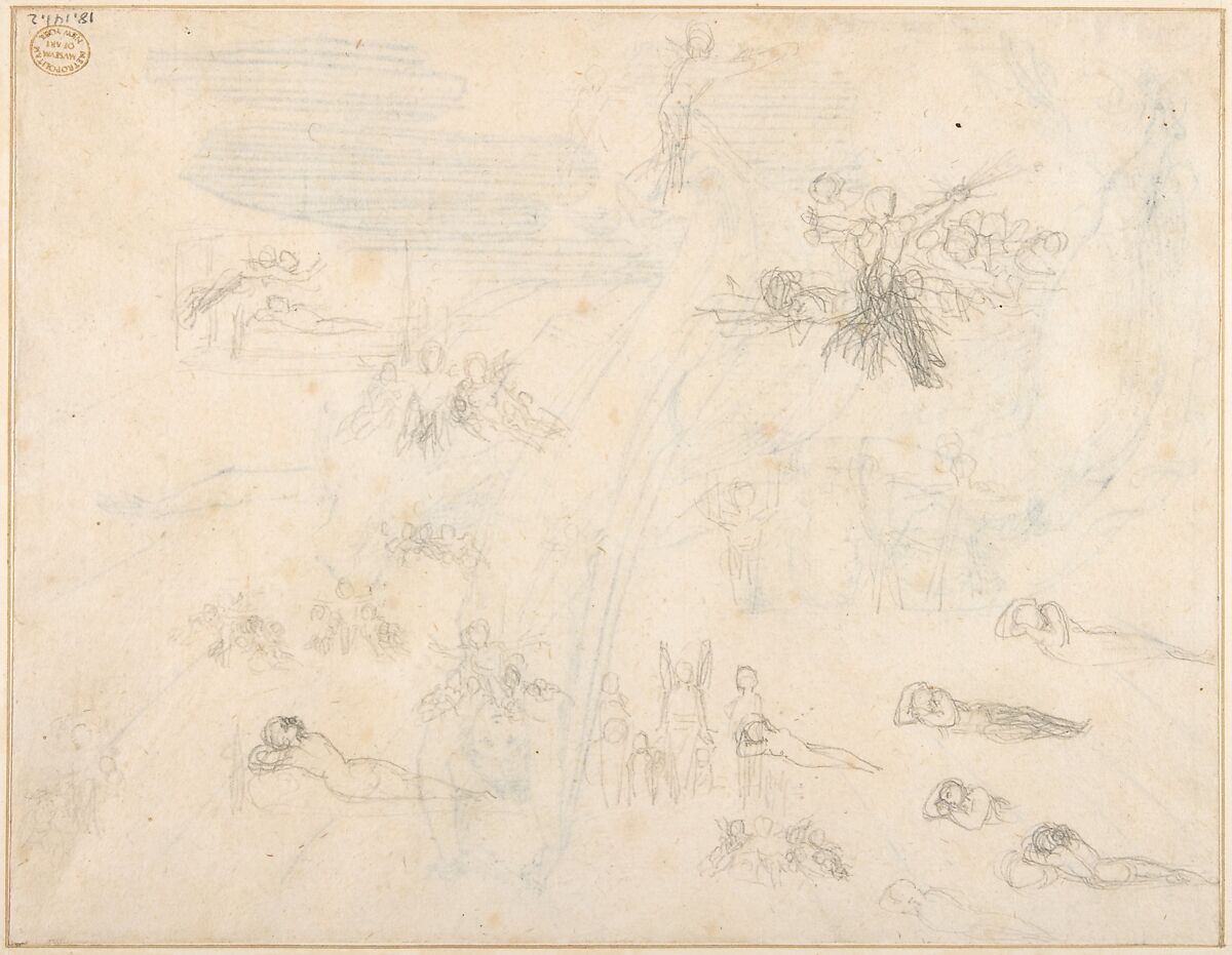 Morning: Pope's Odyssey, Book 12 (recto); Study for the final drawing (verso), John Flaxman (British, York 1755–1826 London), Pen and gray ink over graphite