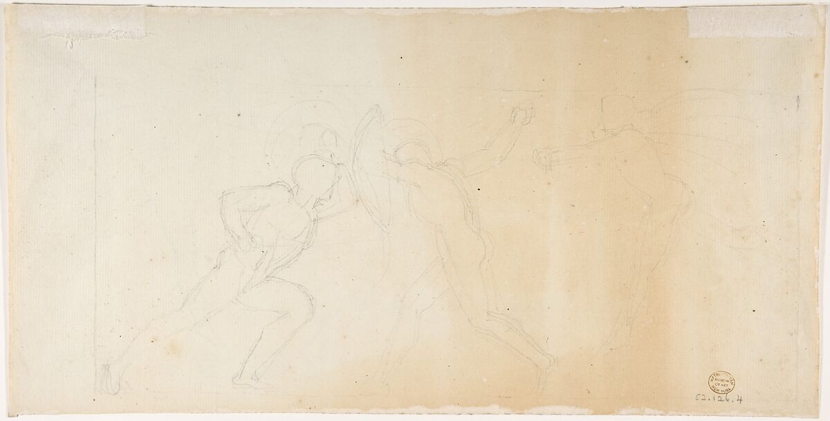 Illustration for "Seven Chiefs Against Thebes" (recto); Studies of Figures (verso), John Flaxman (British, York 1755–1826 London), Pen and black and gray ink, graphite