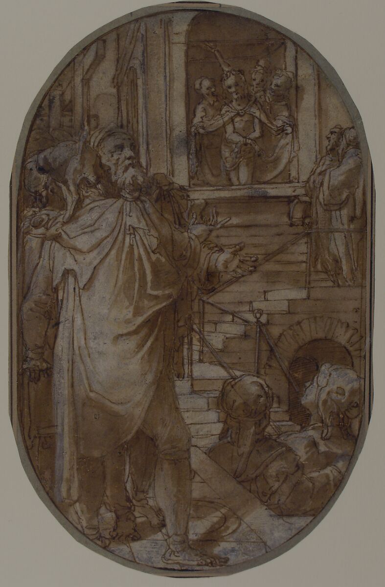 Ecce Homo, Federico Zuccaro (Zuccari) (Italian, Sant'Angelo in Vado 1540/42–1609 Ancona), Pen and brown ink, brush and brown wash, highlighted with white, on beige paper