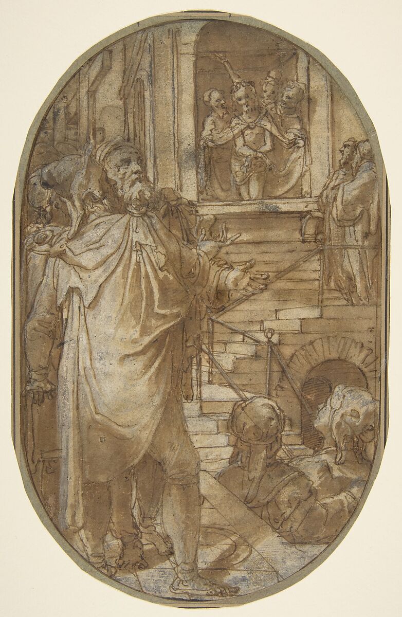 Ecce Homo, Federico Zuccaro (Zuccari) (Italian, Sant&#39;Angelo in Vado 1540/42–1609 Ancona), Pen and brown ink, brush and brown wash, highlighted with white, on beige paper 