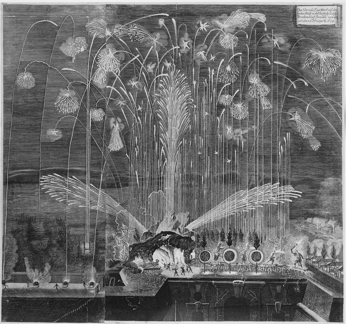 Festival for the Family of the Elector of Saxony, Dresden, February 28, 1678: Hercules Fireworks, Etching and engraving 