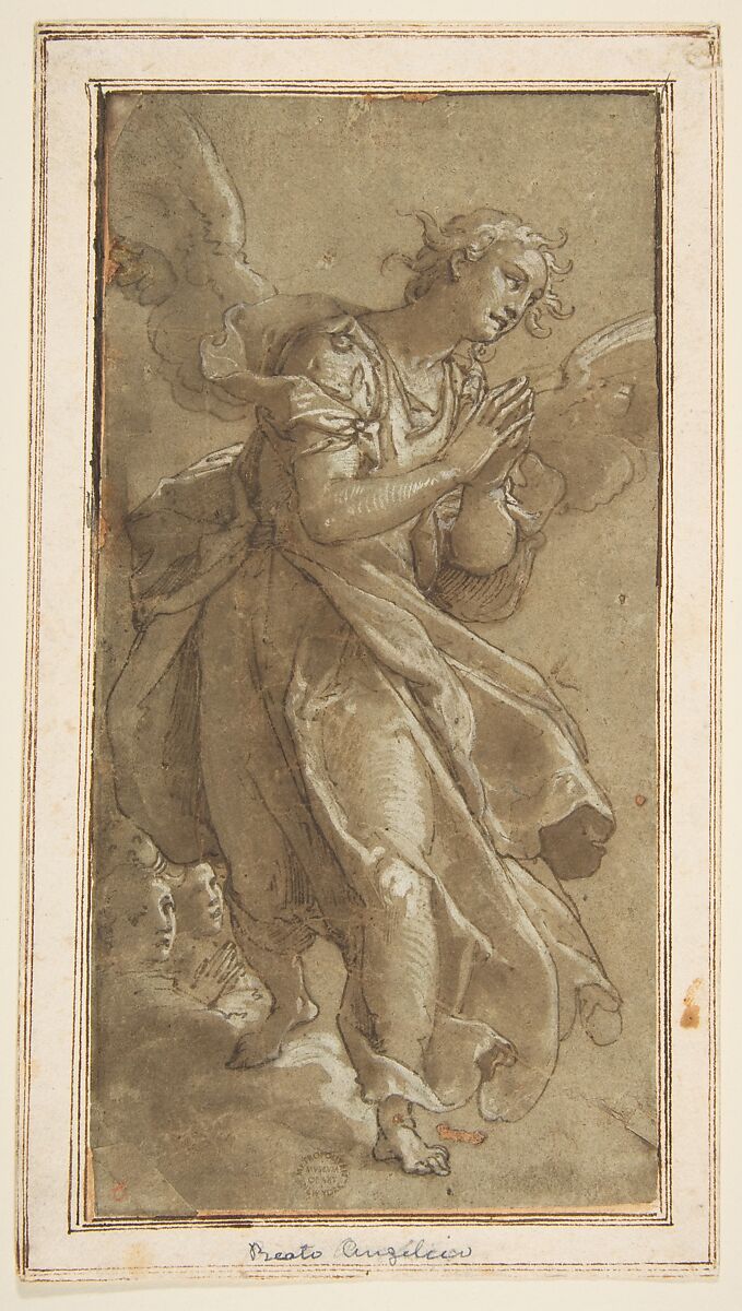 A Standing Angel and two Cherubs, Ascribed to Federico Zuccaro (Zuccari) (Italian, Sant'Angelo in Vado 1540/42–1609 Ancona), Pen and brown ink, brush and brown wash, highlighted with white gouache