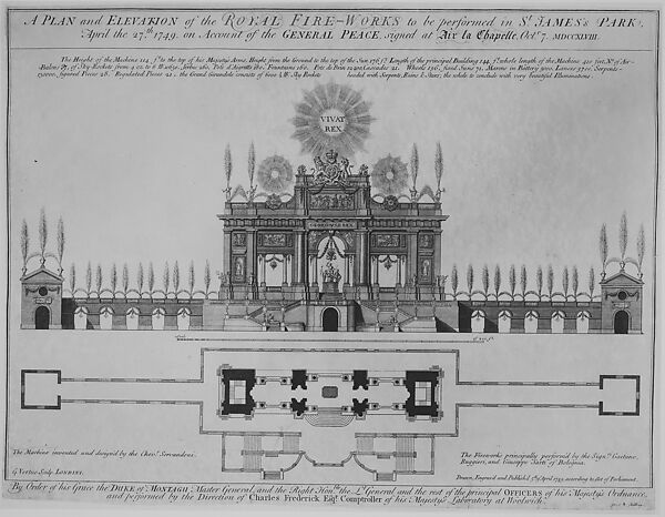 Peace of Aix-la-Chapelle: A Plan and Elevation of the Royal Fire-Works, London, 1749