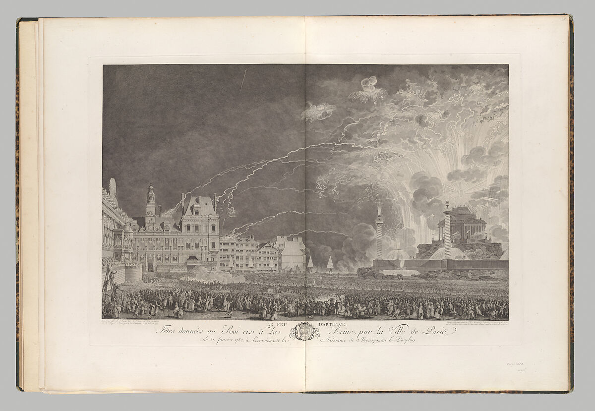 Birth of the Dauphin: The Crowd Watching the Fireworks on the Place de la Grève, Paris, January 21, 1782, Jean Michel Moreau le Jeune (French, Paris 1741–1814 Paris), Etching and engraving 