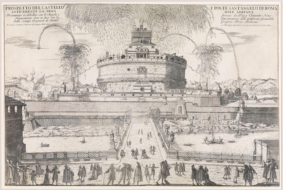 The Girandola at the Castel Sant'Angelo, Rome, 1692, After Giovanni Battista Falda (Italian, Valduggia 1643–1678 Rome), Etching 