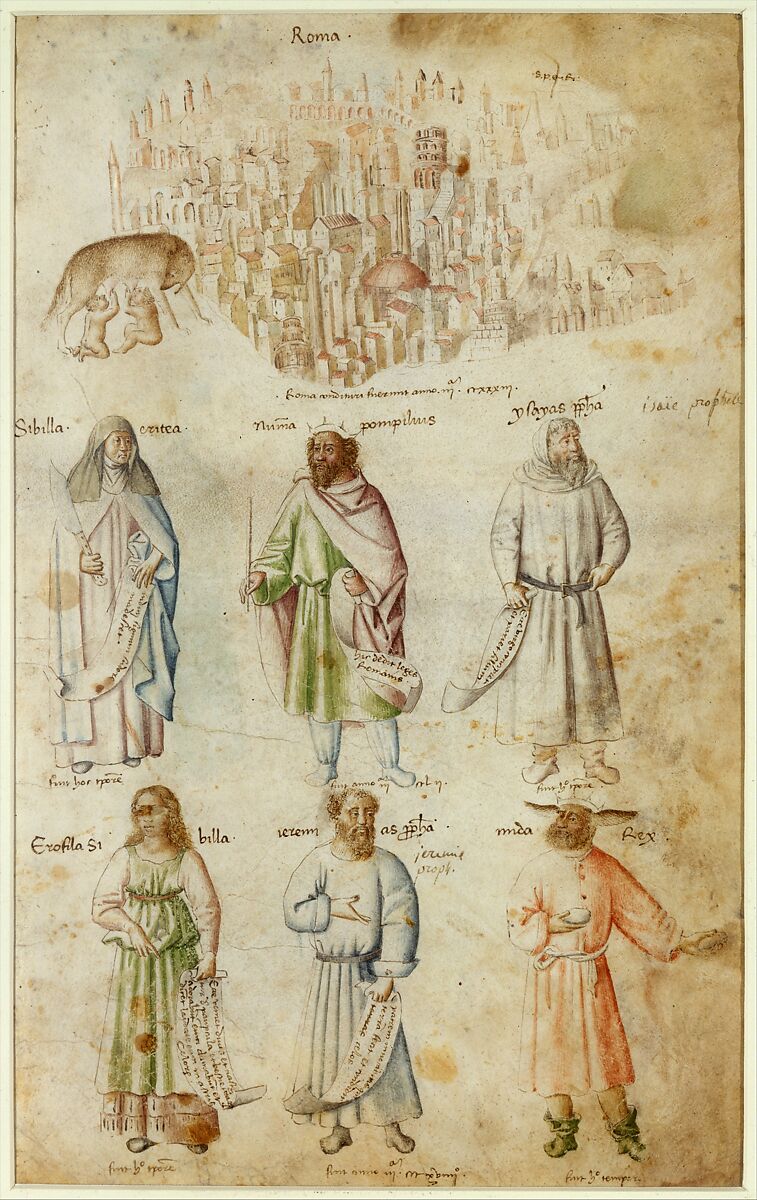 Famous Men and Women from Classical and Biblical Antiquity, Attributed to Barthelemy d'Eyck (Netherlandish, flourished 1444–1469), Pen and brown ink, brush and watercolor of various hues