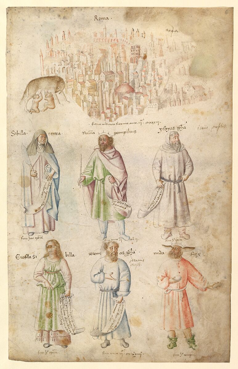 Famous Men and Women from Classical and Biblical Antiquity., Attributed to Barthelemy d&#39;Eyck (Netherlandish, flourished 1444–1469), Pen and brown ink, brush and watercolor of various hues 
