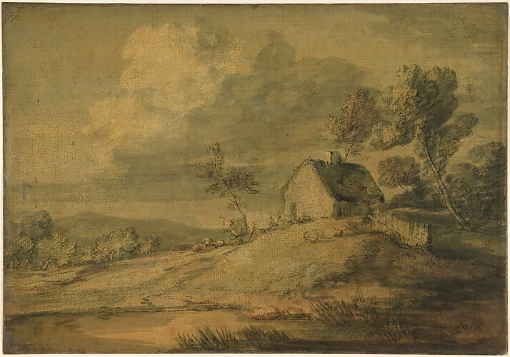 Wooded Landscape with Cottage, Cows and Sheep