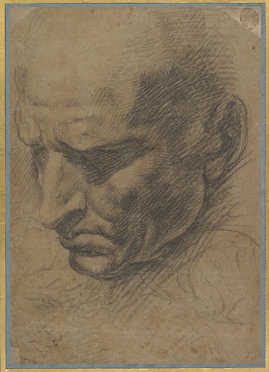 Head of a Man, Anonymous, Italian, Roman, 16th century, Black chalk 