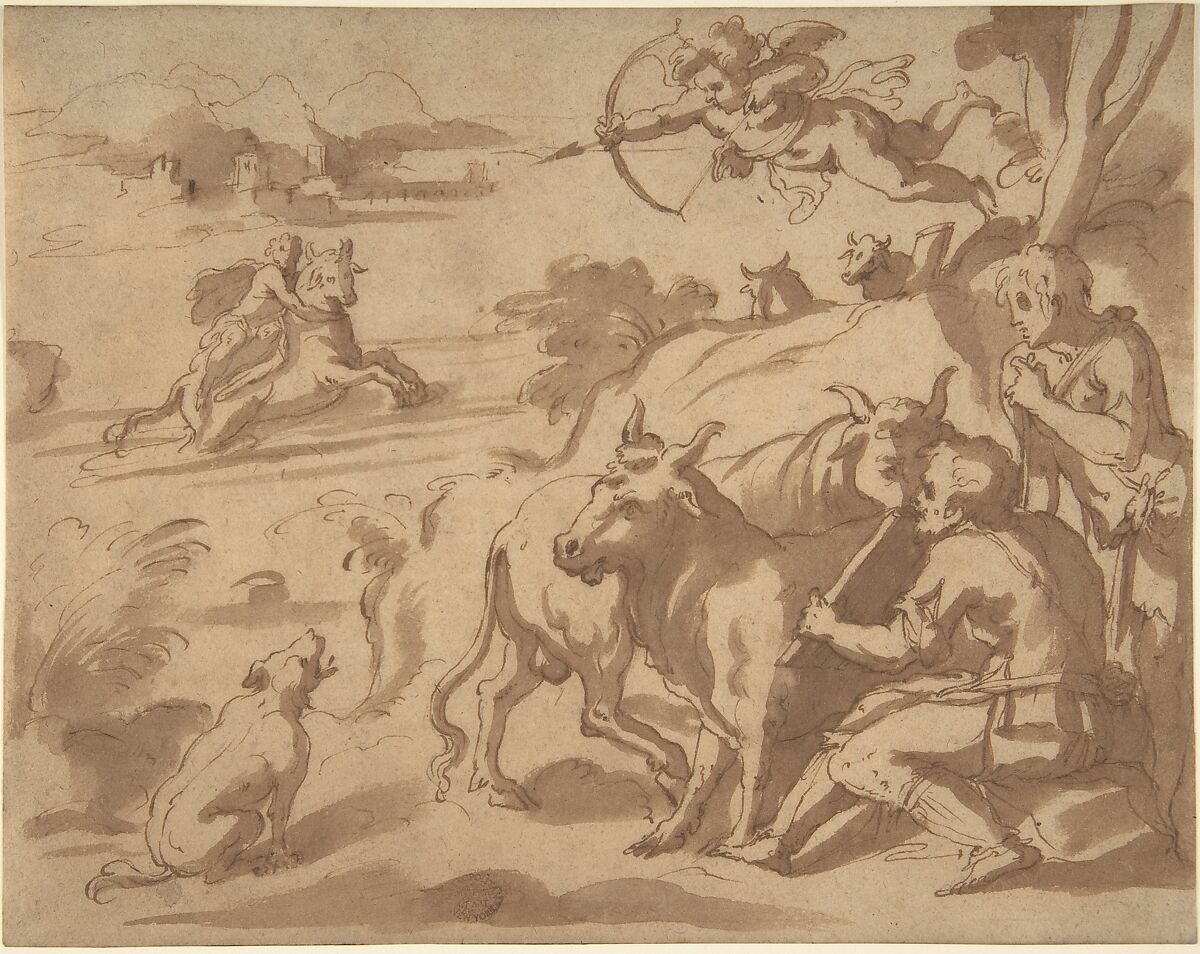 Europa, Anonymous, Italian, 16th century (Italian, active Central Italy, ca. 1550–1580), Pen and brown ink, brush and brown wash 