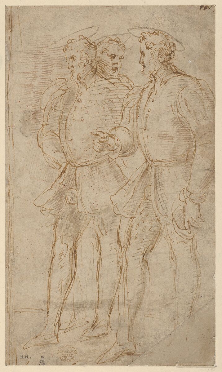 Three Men, Anonymous, Italian, Florentine, 16th century, Pen and brown ink on gray paper 