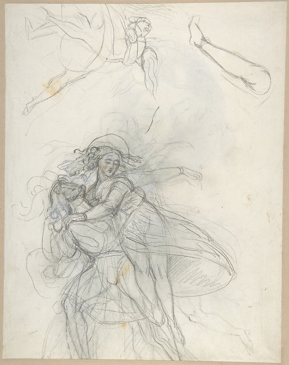 Head of a man and figure studies (recto). Minotaur with a maiden (verso), Theodor Richard Edward von Holst (British, London 1810–1844 London), Graphite