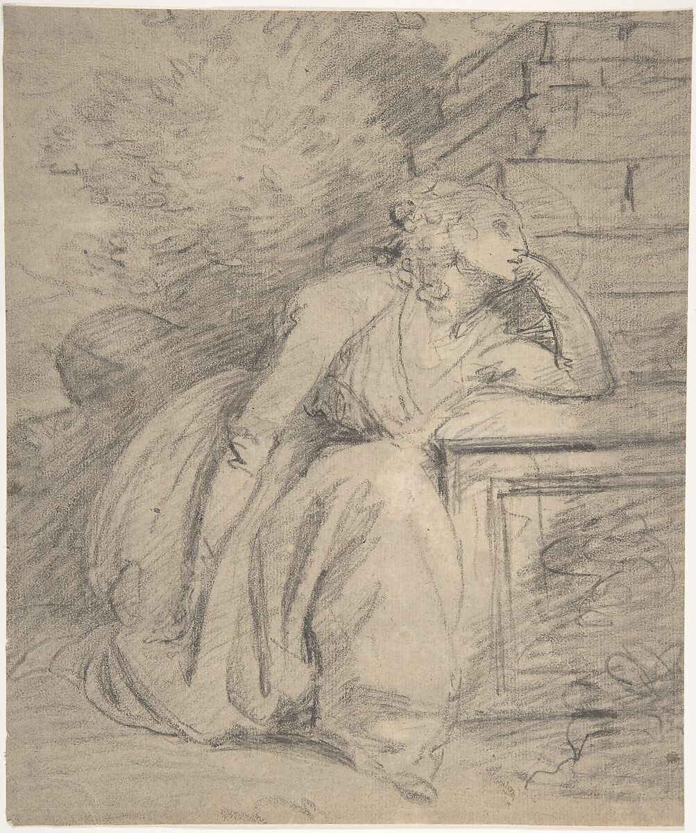 Study of a Seated Woman, John Hoppner (British, London 1758–1810 London), Black and white chalk 