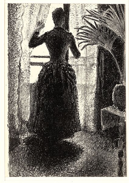 Woman at the Window: Initial Conception for the painting, "Sunday", Paul Signac (French, Paris 1863–1935 Paris), Lithograph