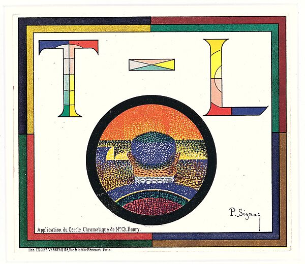 Application of Charles Henry's Chromatic Circle; Théâtre-Libre playbill of January 31, 1889, Paul Signac (French, Paris 1863–1935 Paris), Color lithograph on heavy wove paper