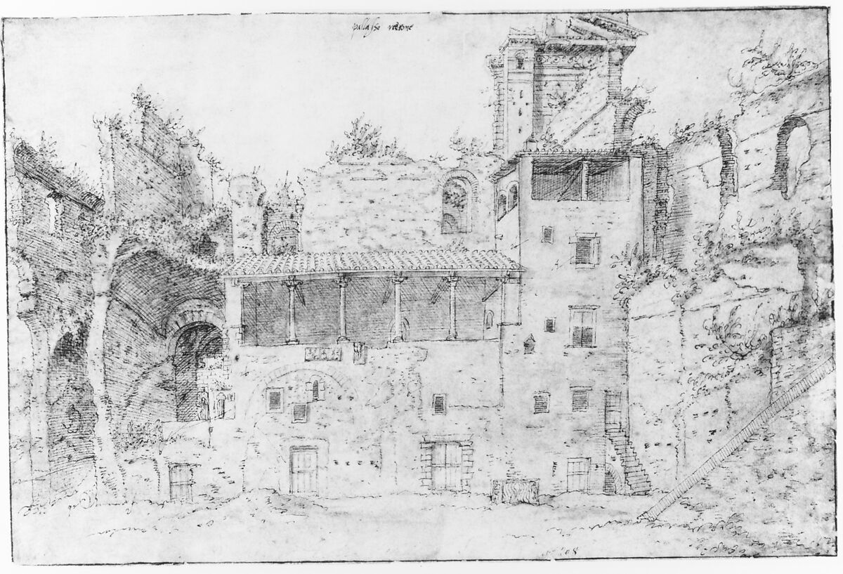 Palazzo Nerone, Anonymous, Netherlandish, 16th century, Pen and brown ink, brush and pale red wash; framing lines in pen and brown ink