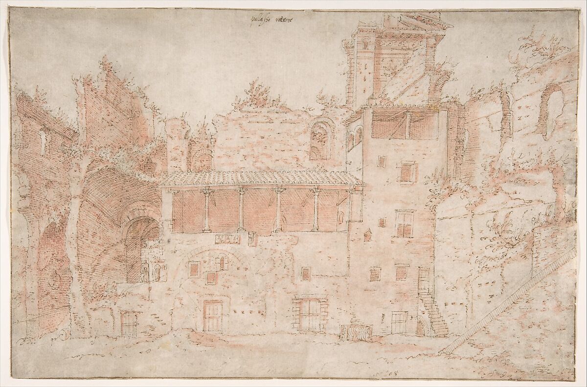 Palazzo Nerone, Anonymous, Netherlandish, 16th century, Pen and brown ink, pale red wash. Framing lines in pen and brown ink 