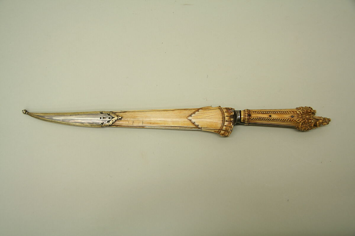 Dagger with Sheath, Ivory (elephant), steel, silver, gold, Nepalese