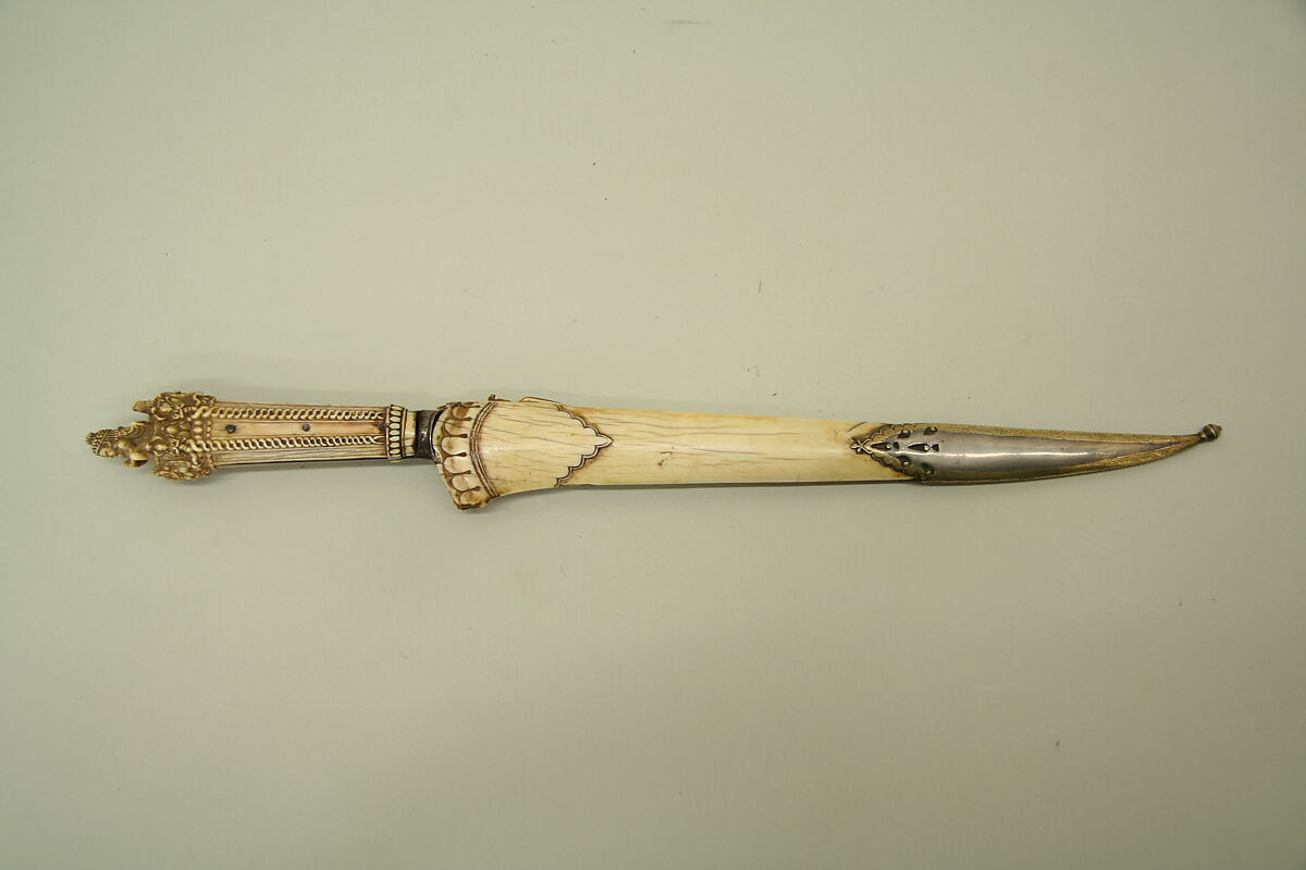 Dagger with Sheath, Ivory (elephant), steel, silver, gold, Nepalese