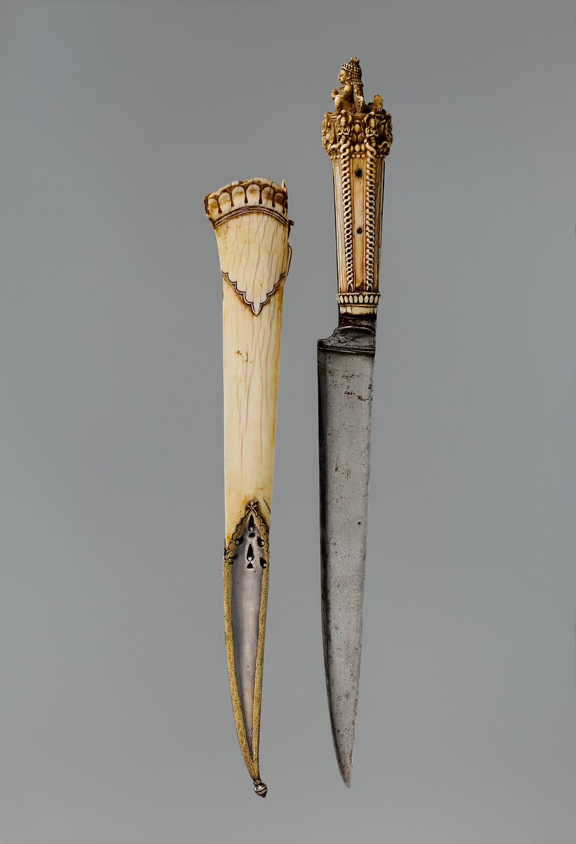 Dagger with Sheath, Ivory (elephant), steel, silver, gold, Nepalese 
