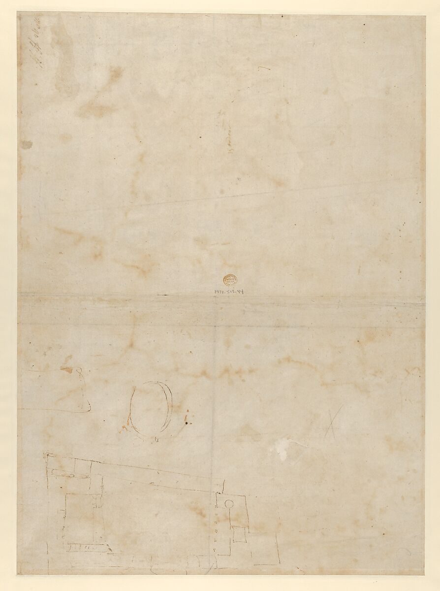 Project for a Rectangular Ceiling with Papal Coat of Arms (recto); Design for a Courtyard (verso), Giovanni Alberti (Italian, Borgo San Sepolcro 1558–1601 Rome), Pen and brown ink, brush with brown and gray wash, ruling and compass work, over traces of black chalk